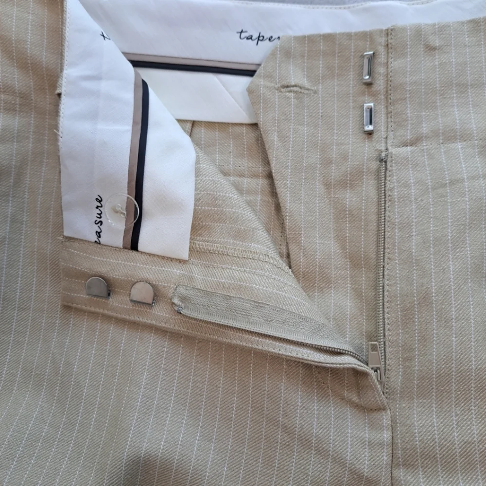 Women’s Tape Measure Beige Striped Linen Blend Career Style Pants Size 10 - Picture 6 of 16